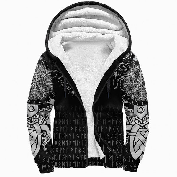 Viking Sherpa Hoodie Raven and Wolf Special Tattoo Ver01