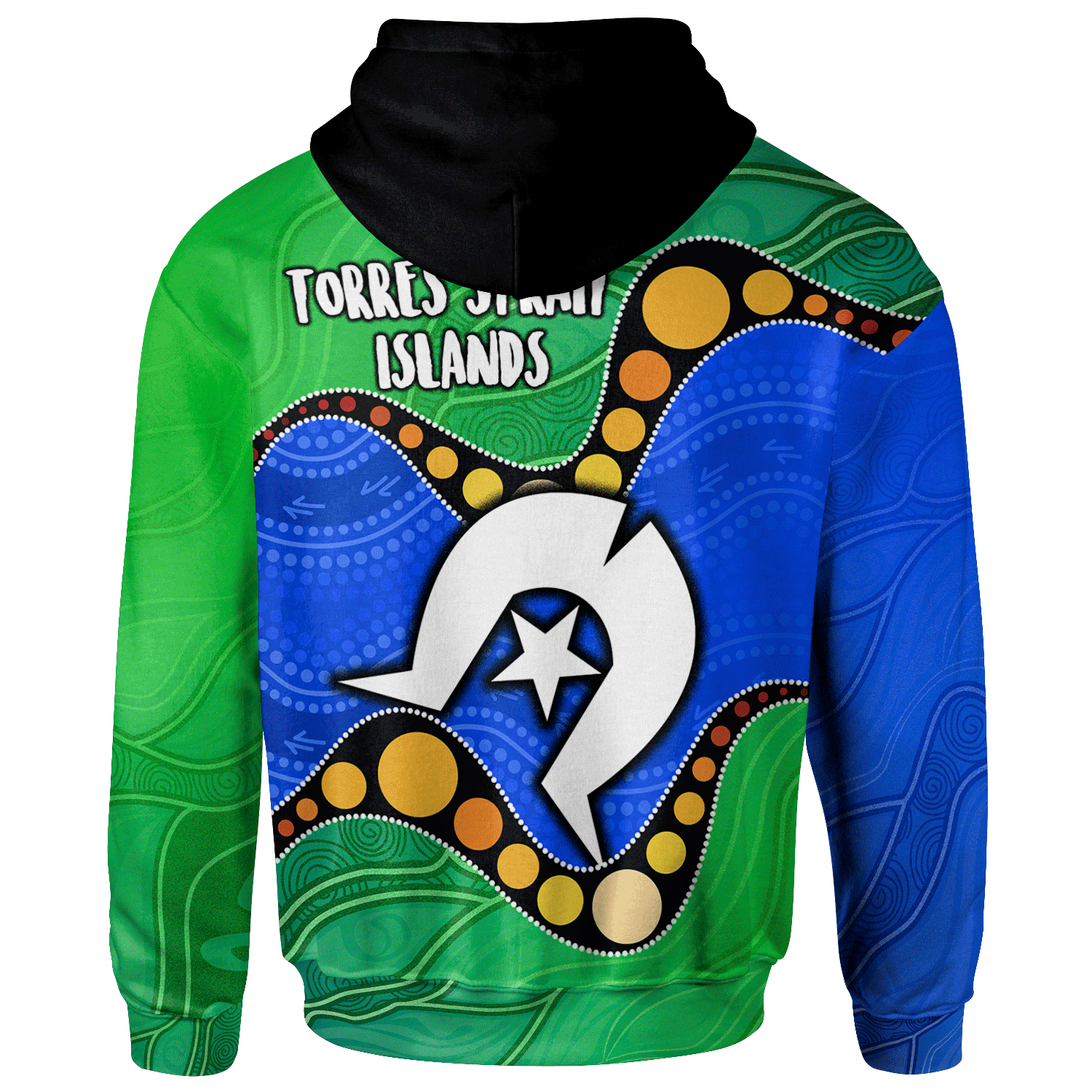 Torres Strait Islands Zip Hoodie - Flag with Aboriginal Patterns