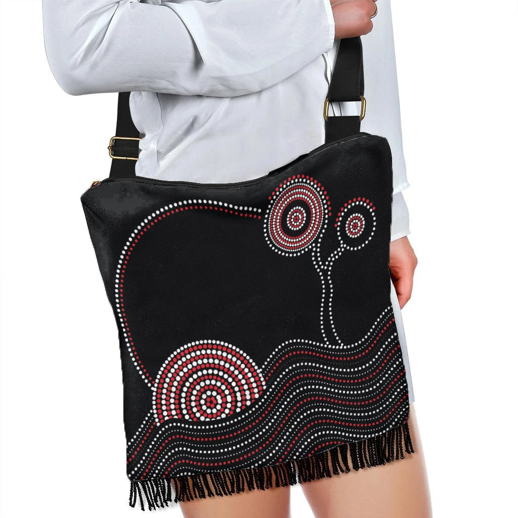 Boho Handbag - Aboriginal Pattern Black Style