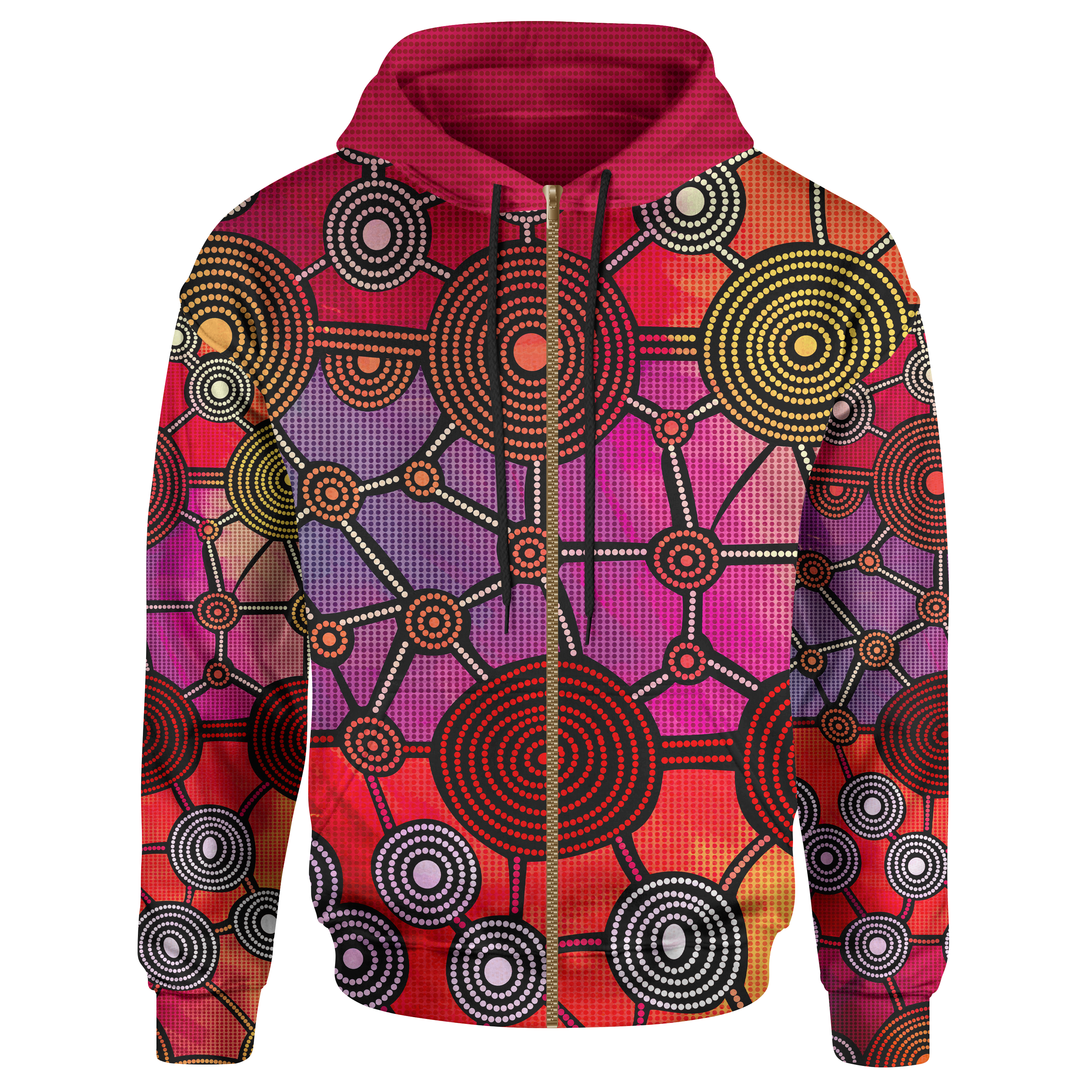 Aboriginal Zip Hoodie - Circle Dot Painting All Over Print