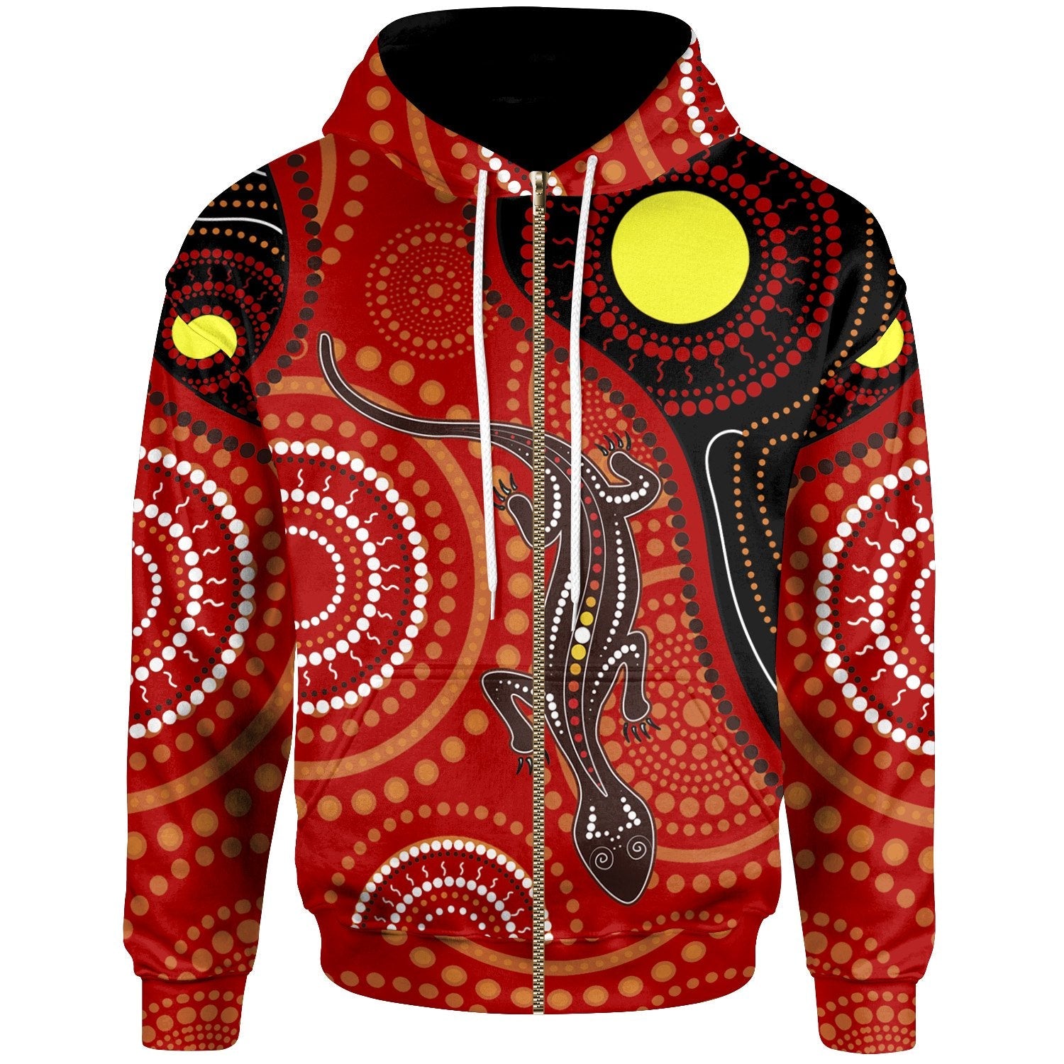 Aboriginal Zip Hoodie - Australia Lizard Dot Painting Art