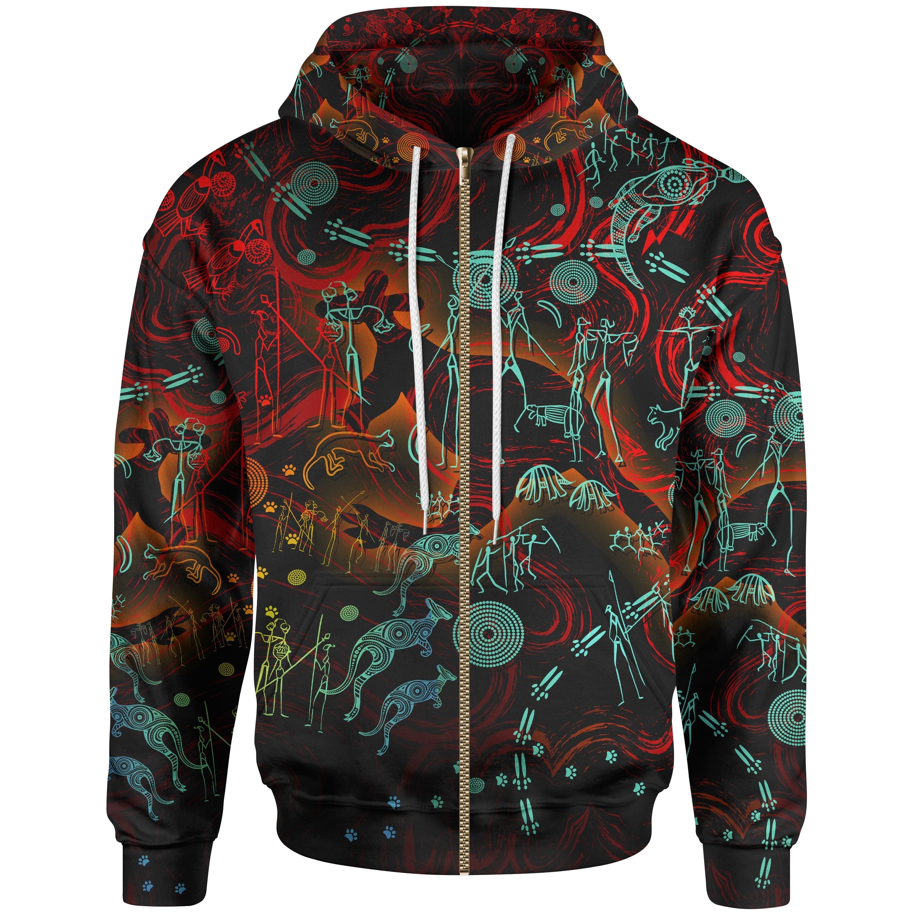 Zip Hoodie - Kangaroo Adults Indigenous Art