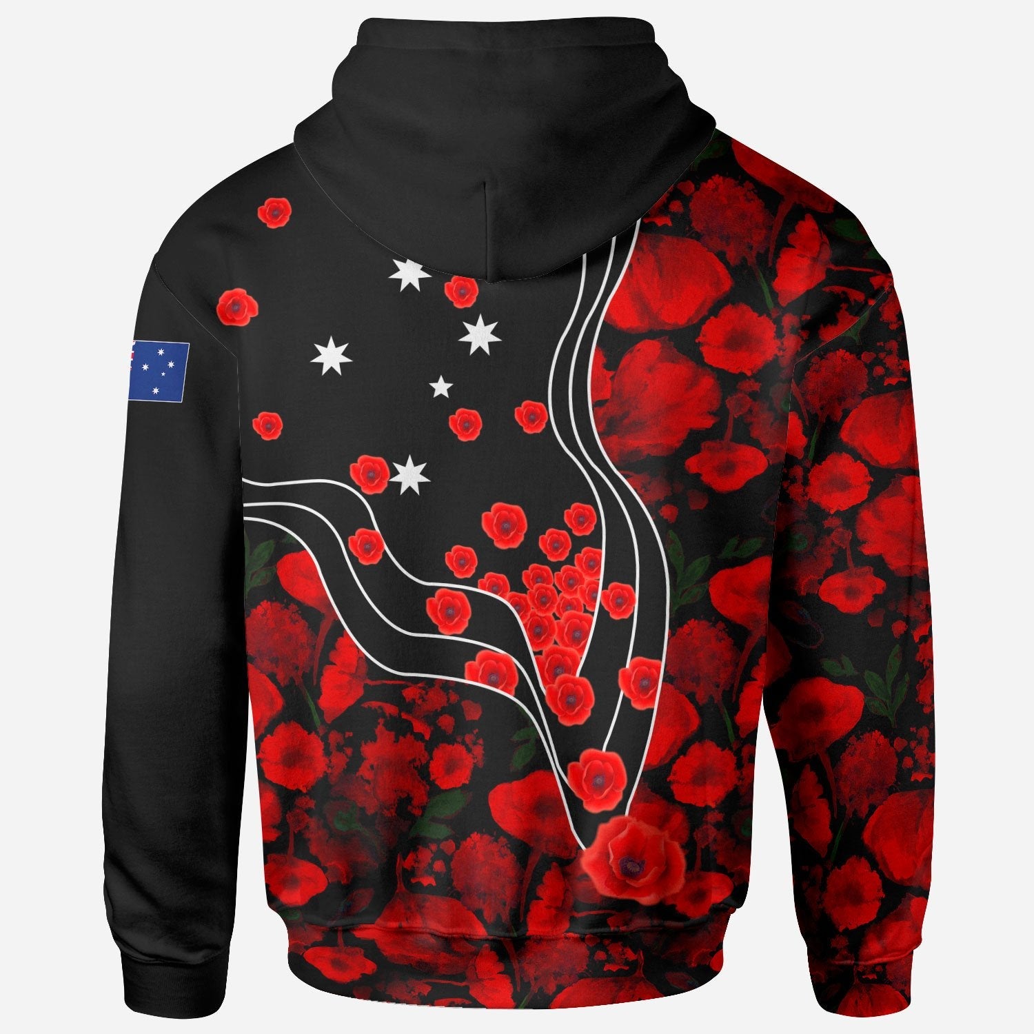 Anzac Lest We Forget Zip Hoodie - Poppy Flowers