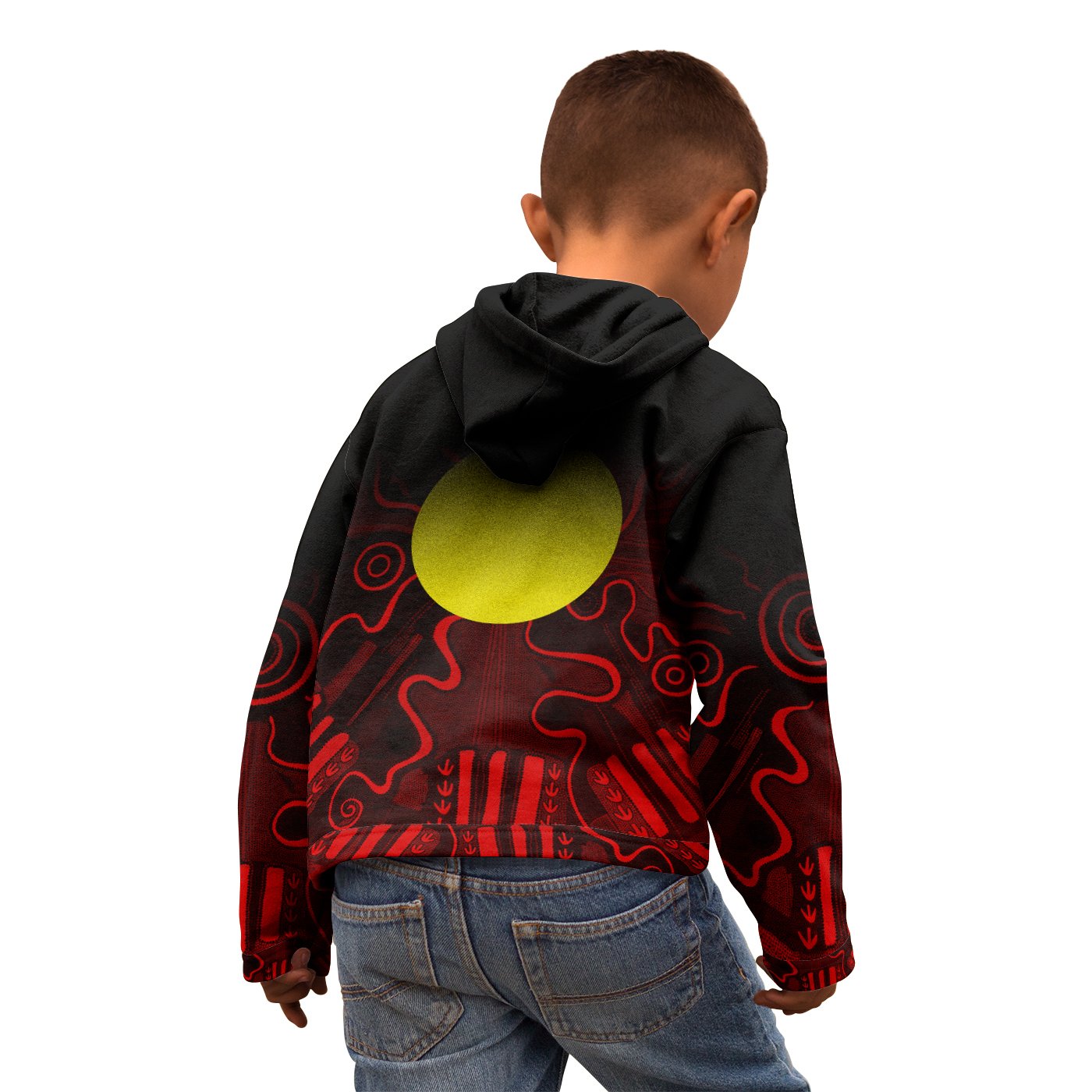 Aboriginal Kid Zip Hoodie - Indigenous Flag Grunge Style