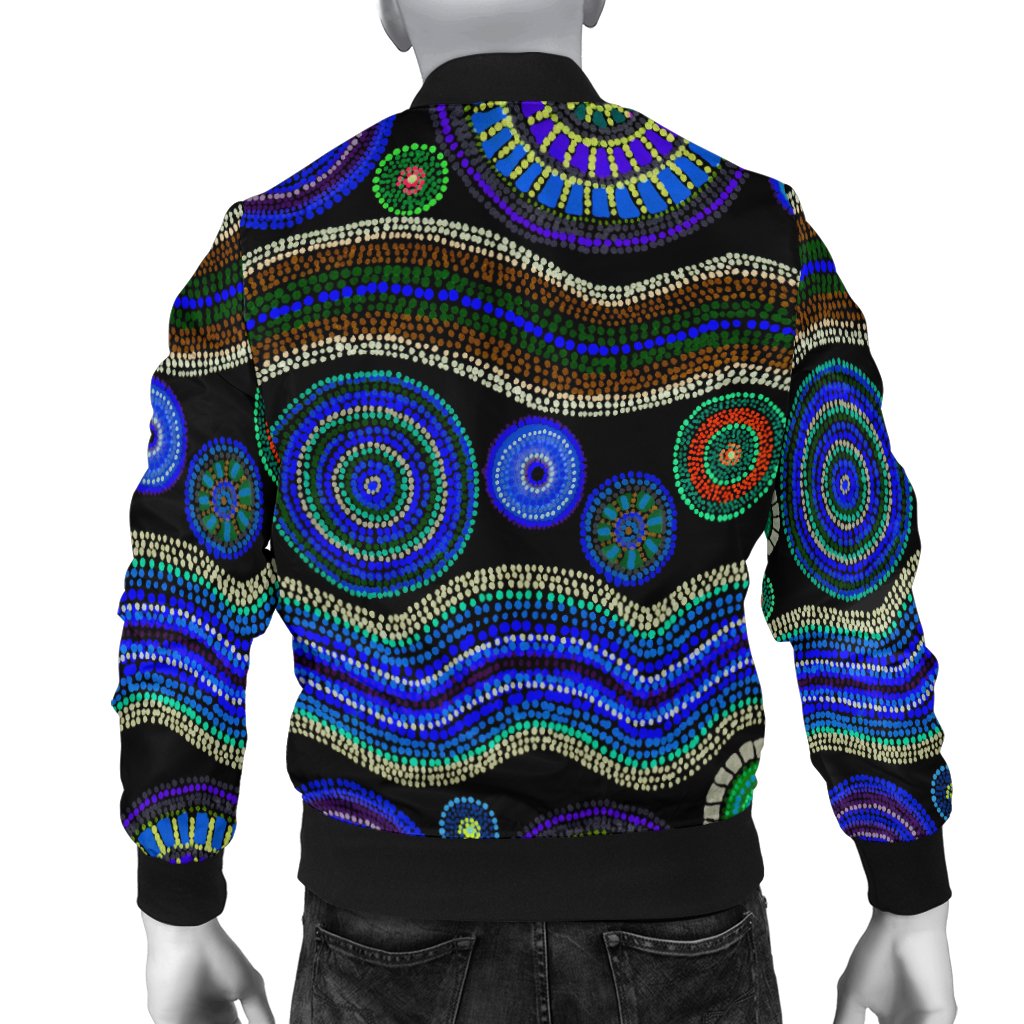 Bomber Jacket - Aboriginal Dot Unique Style Blue