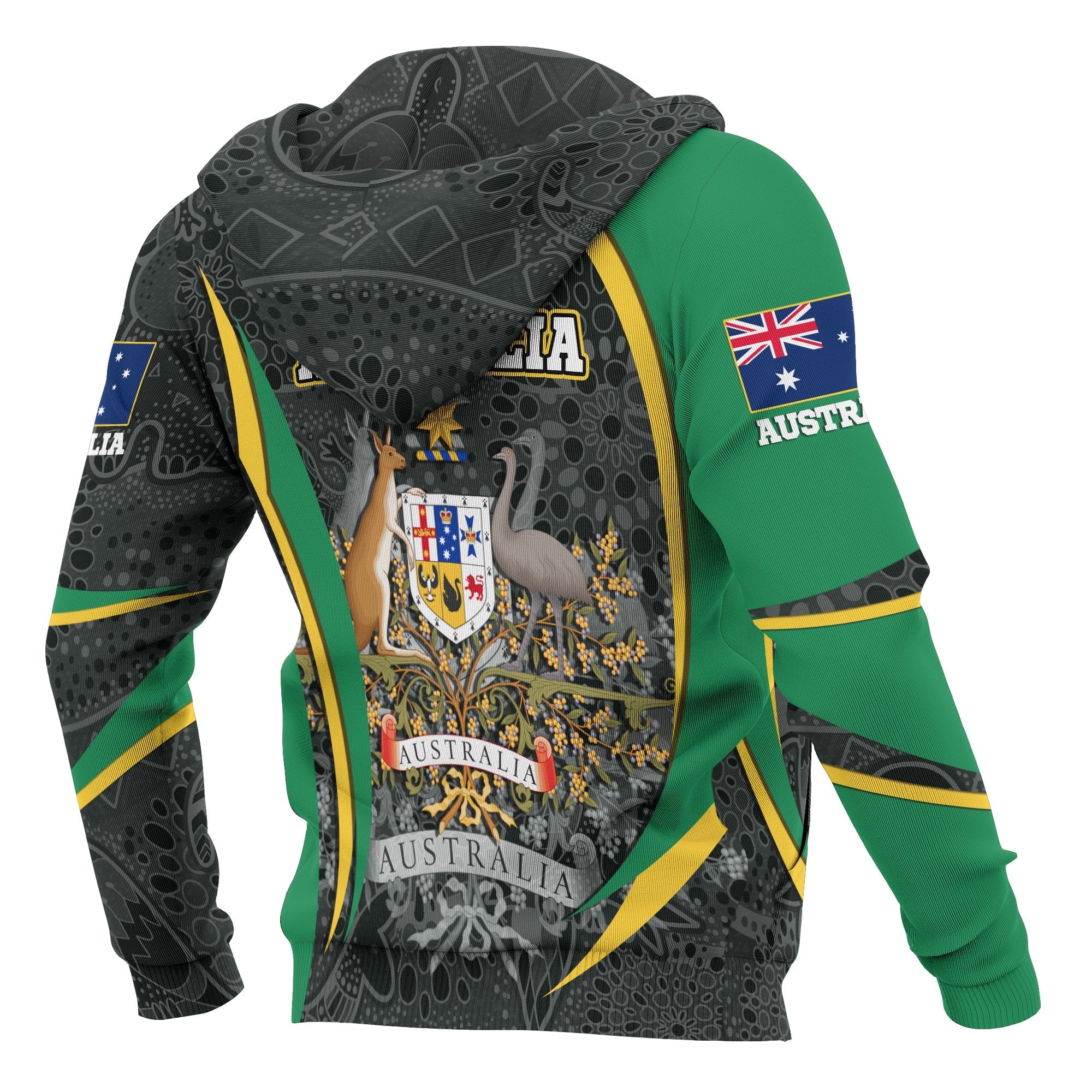 Aboriginal Zip Hoodie - Australian Coat of Arms - Aussie Spirit (Green) 