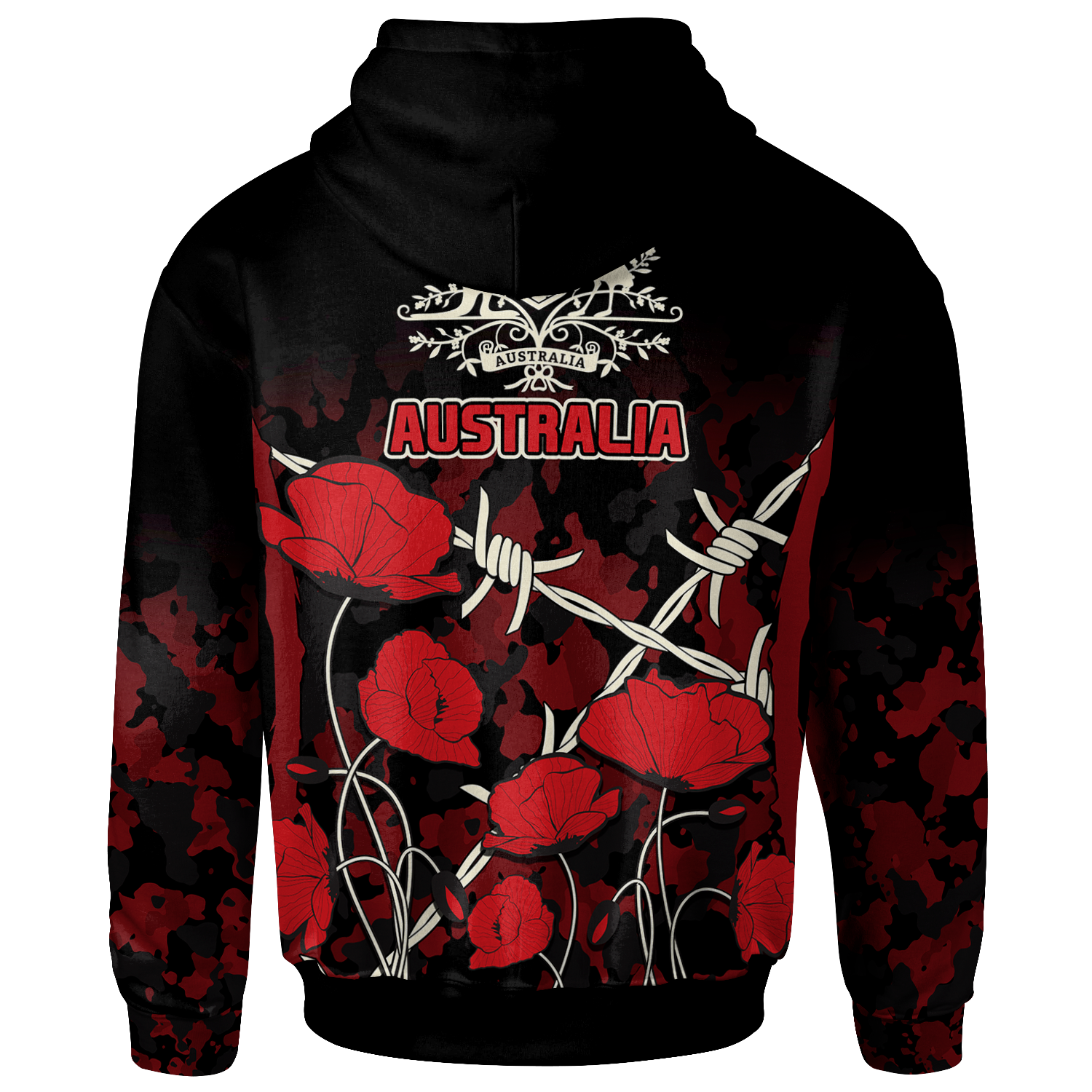 Anzac Zip Hoodie - Anzac with Remembrance Poppy Flower