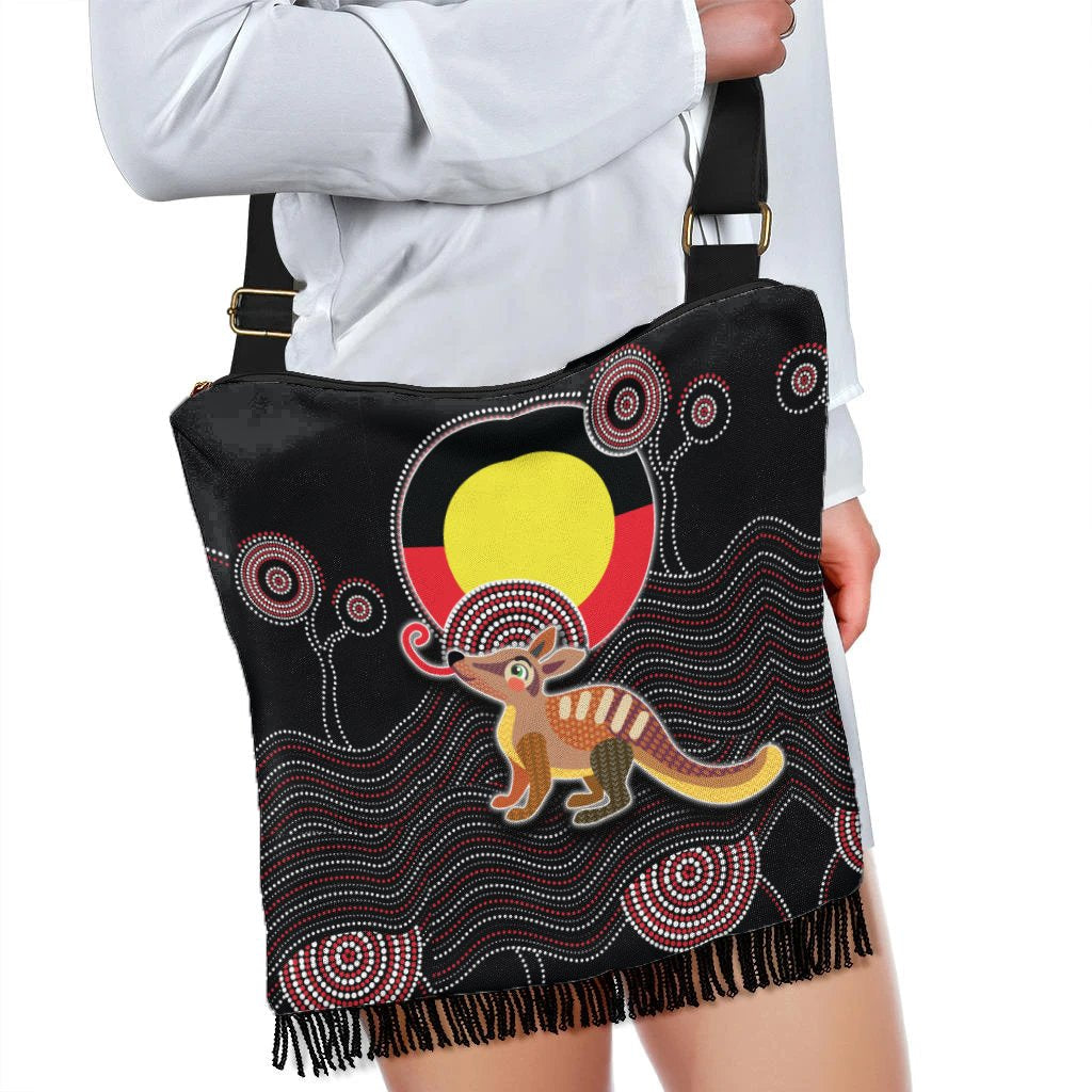 Boho Handbag - Numbat Tribal Pattern with Aboriginal Flag