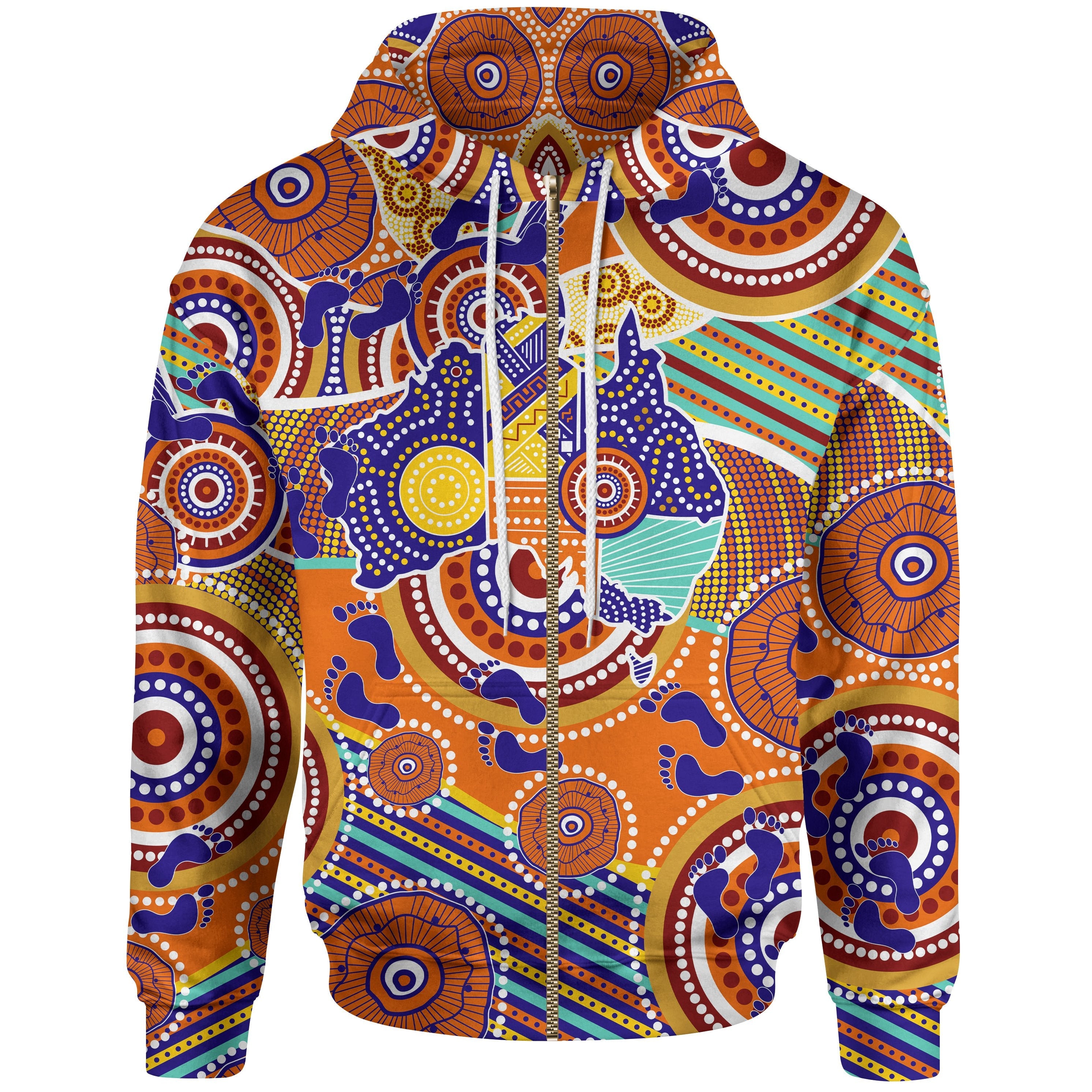 (Kid) Aboriginal Zip Hoodie - Australian Map Dot Painting