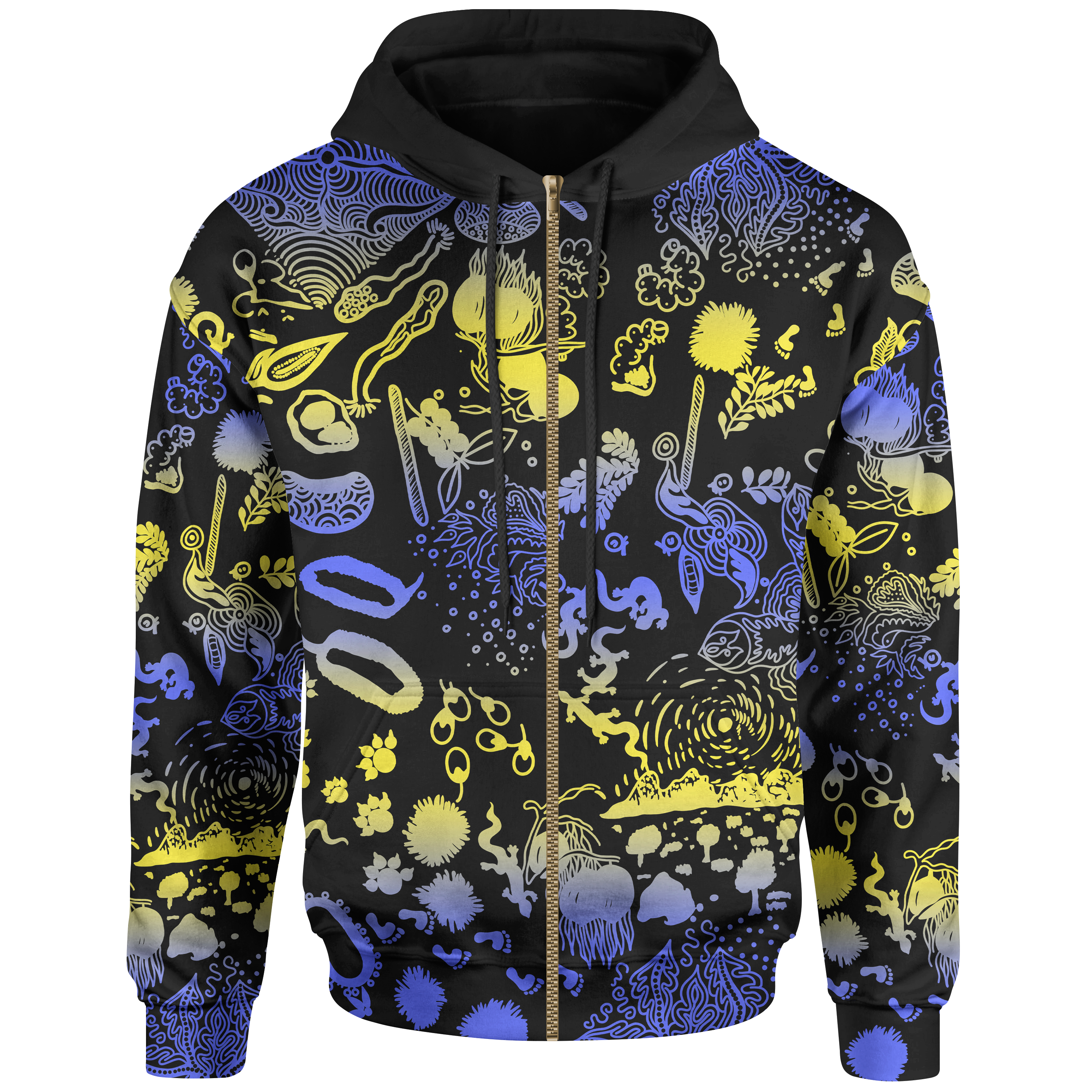 Aboriginal Zip Hoodie - Australian Golden Wattle All Over Print