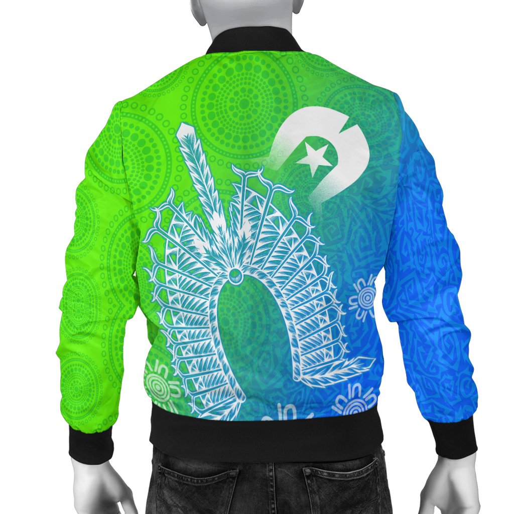 Torres Strait Islander Men Bomber Jacket - Dhari Mask Ocean Style