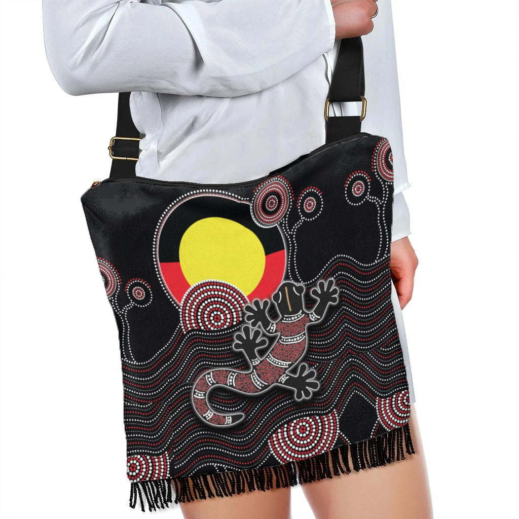 Boho Handbag - Gecko Tribal Pattern with Aboriginal Flag