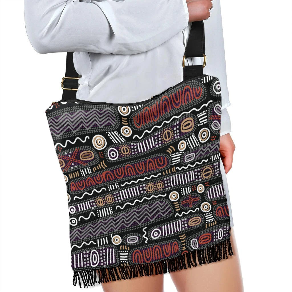 Boho Handbag - Aboriginal Black Tribal Pattern