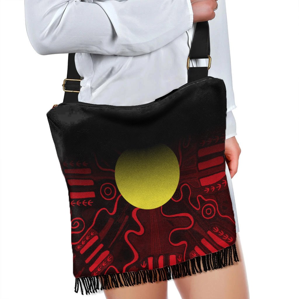 Aboriginal Crossbody Boho Handbag - Indigenous Flag Grunge Style