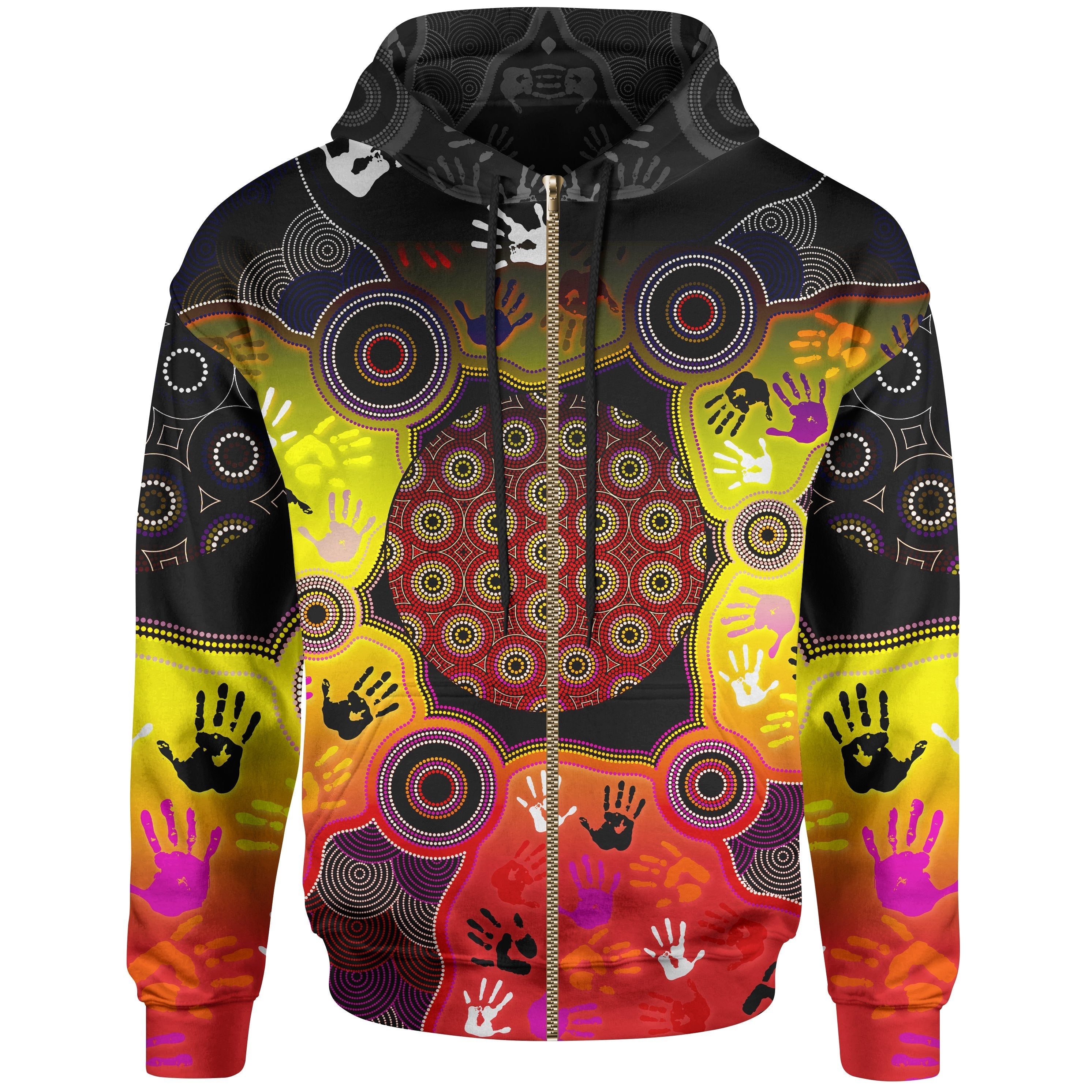 Aboriginal Zip Hoodie - Indigenous Circle Dot Painting Hand Art