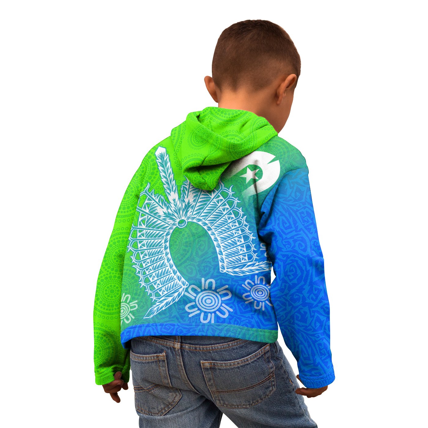 Torres Strait Islander Kid Zip Hoodie - Dhari Mask Ocean Style