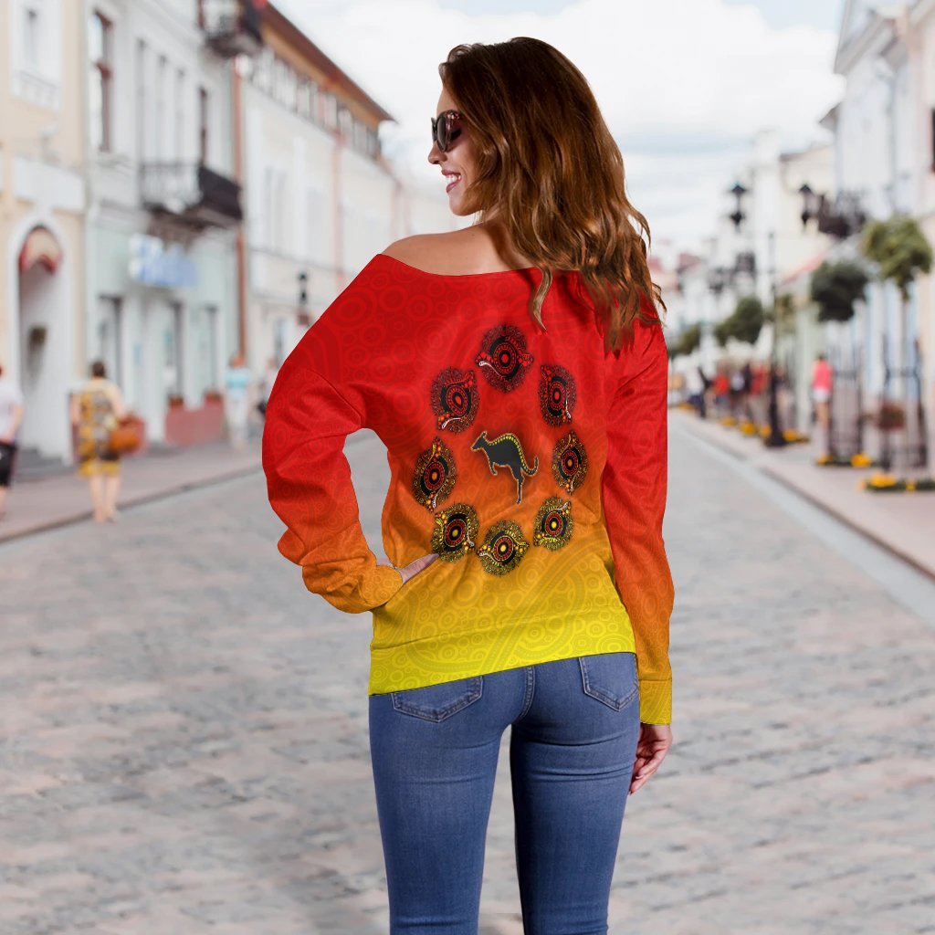 Aboriginal Women's Off Shoulder Sweater - Circle Pattern