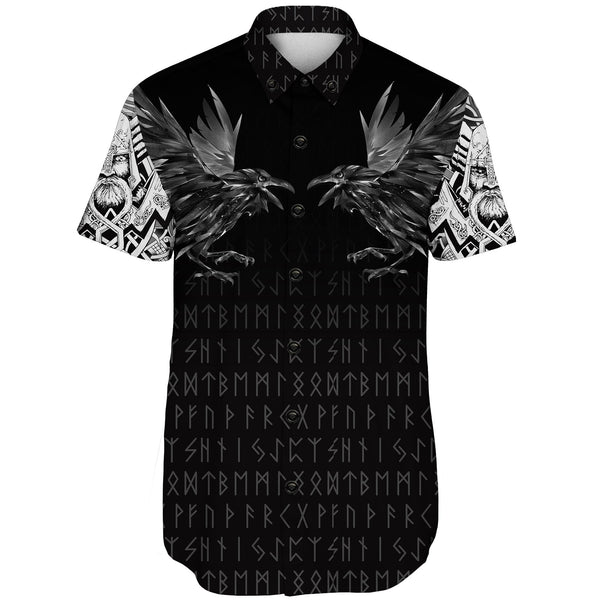 Viking Short Sleeve Shirt Odin Huginn and Muninn Rune