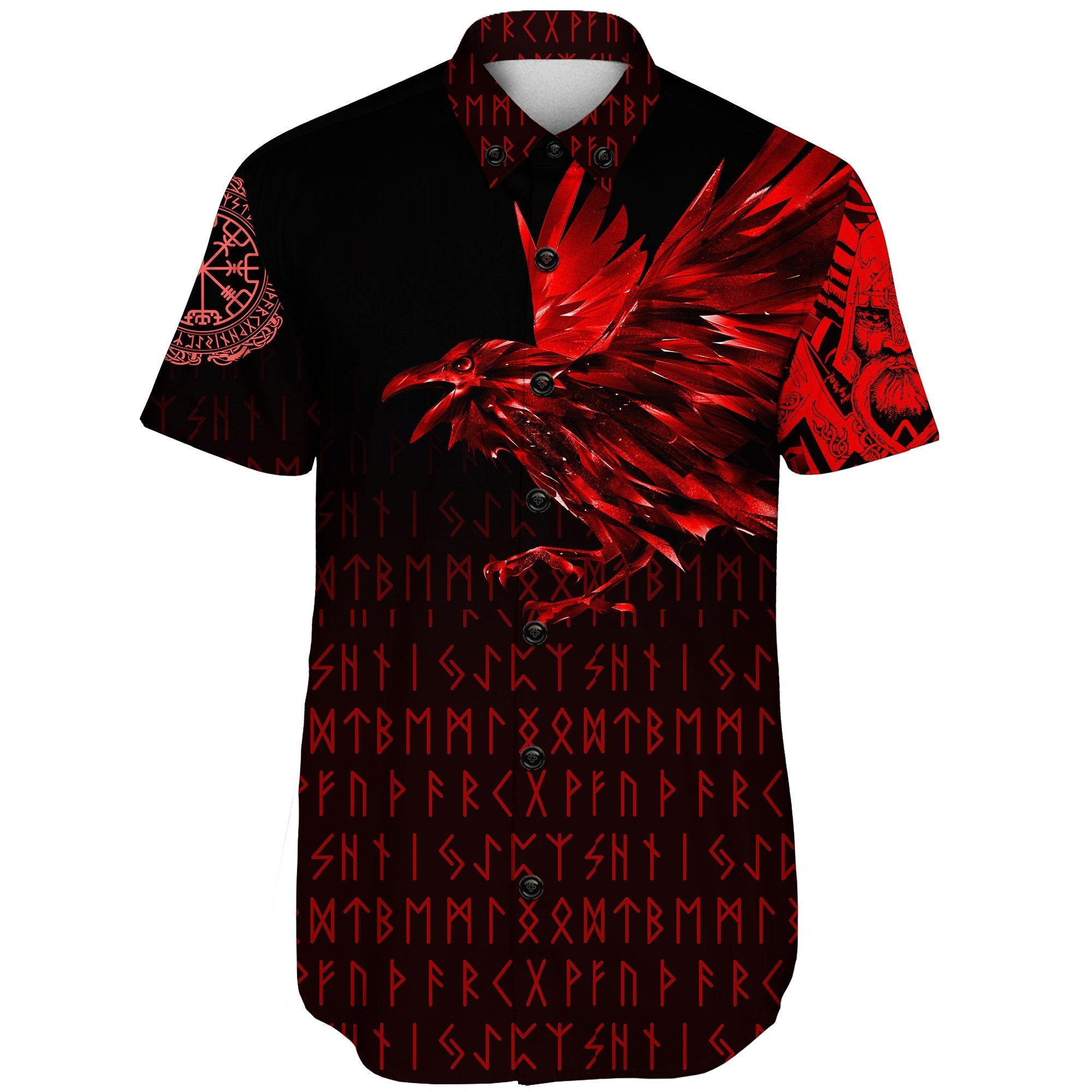 Viking Short Sleeve Shirt The Raven Of Odin Rune Red