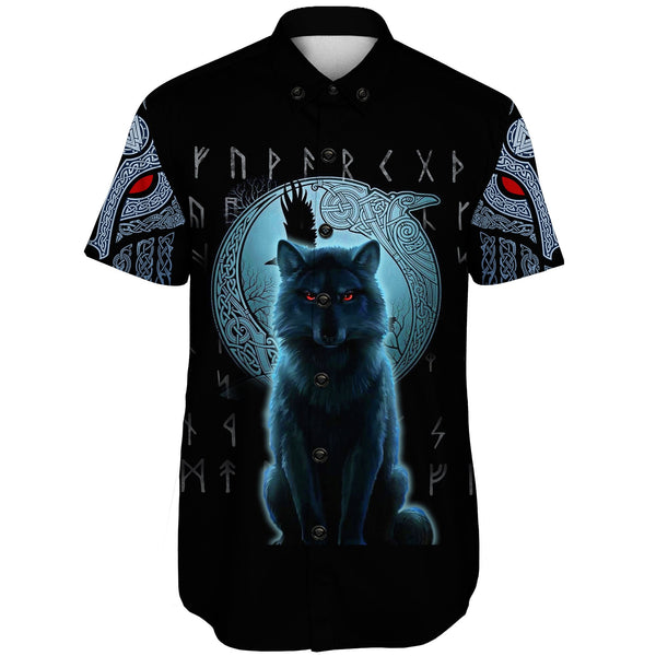 Viking Short Sleeve Shirt Fenrir Viking Wolf And Moon