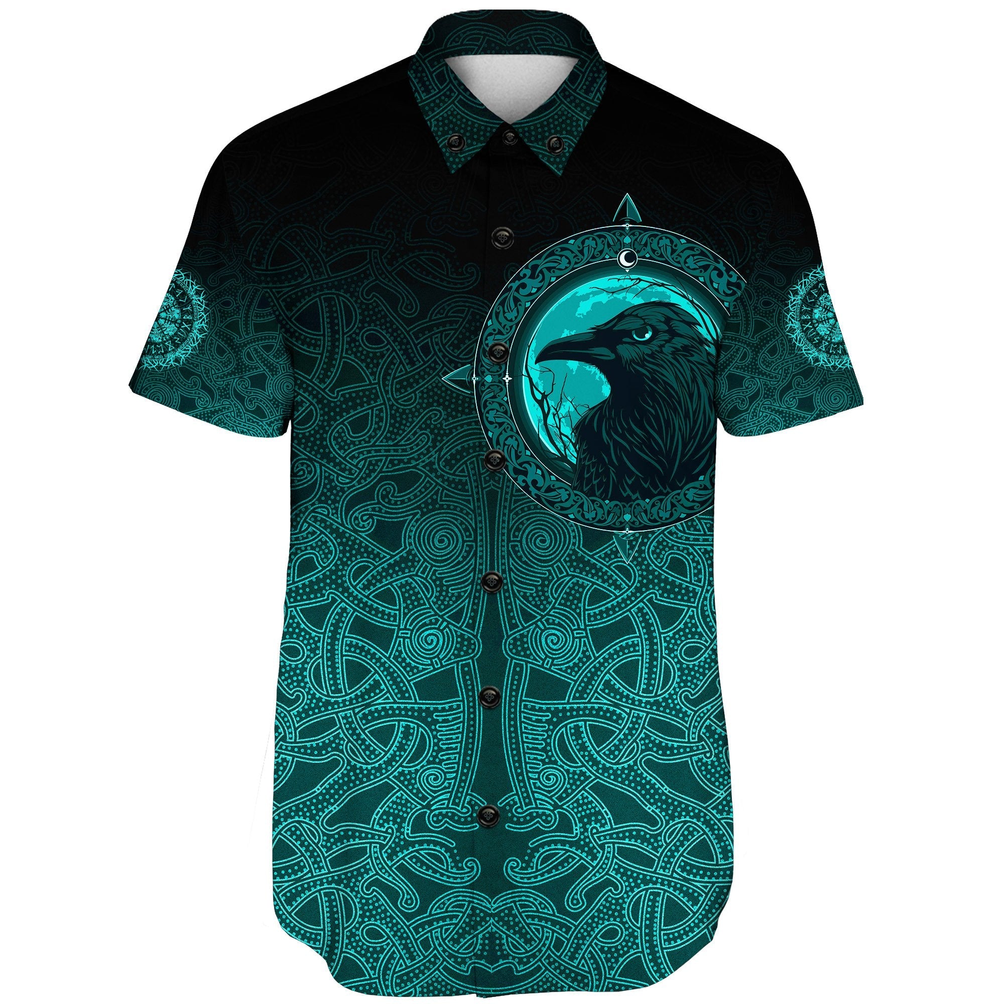 Viking Short Sleeve Shirt Ethnic Odin Raven Cyan