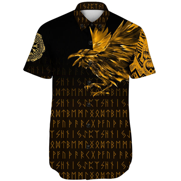 Viking Short Sleeve Shirt The Raven Of Odin Rune Gold