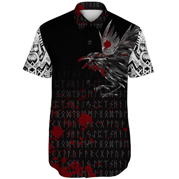 Viking Short Sleeve Shirt The Raven Of Odin Rune Blood