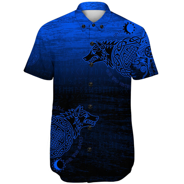 Viking Short Sleeve Shirt Skoll And Hati Blue