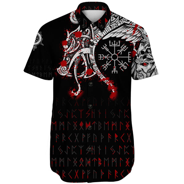 Viking Short Sleeve Shirt Dragon and Vegvisir Blood Tattoo