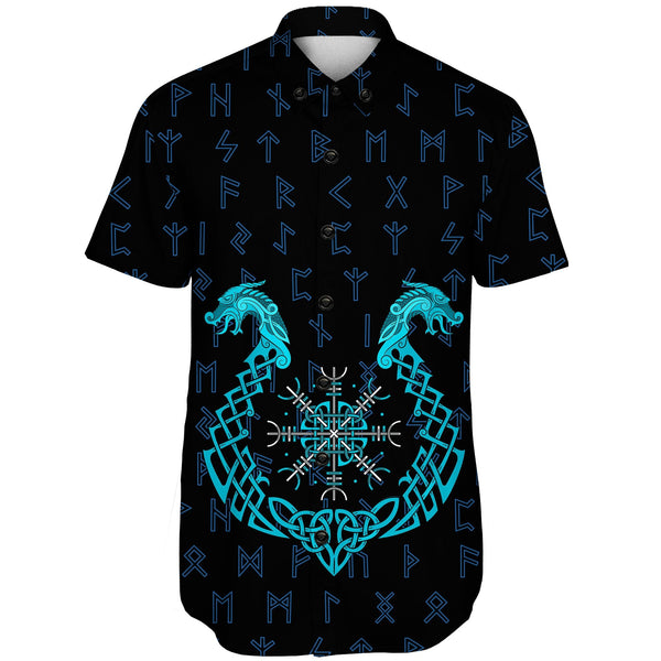 Viking Short Sleeve Shirt Aegishjalmur Helm Of Awe Blue Edition