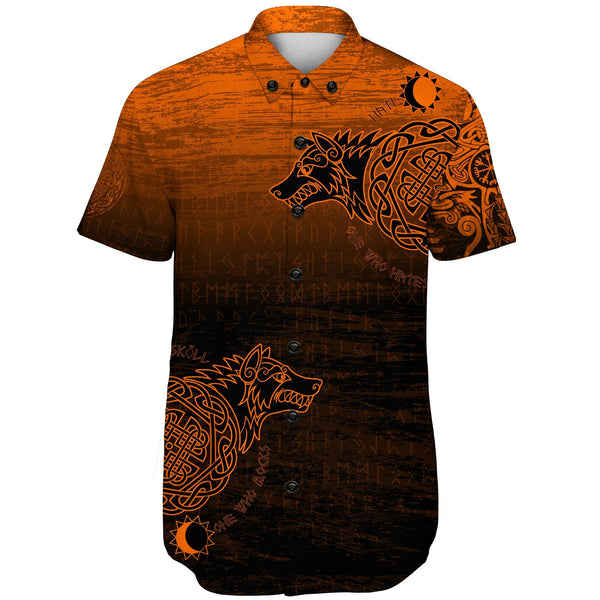 Viking Short Sleeve Shirt Skoll And Hati Orange