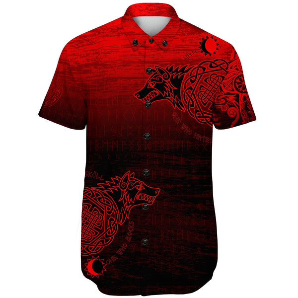 Viking Short Sleeve Shirt Skoll And Hati Red