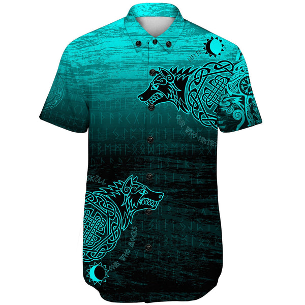 Viking Short Sleeve Shirt Skoll And Hati Cyan