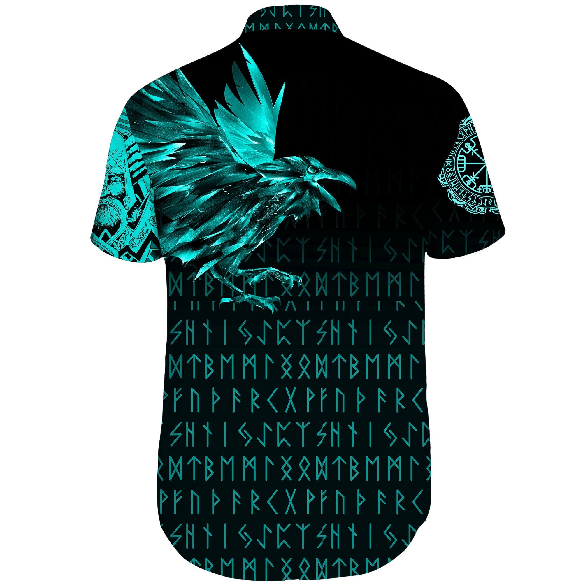 Viking Short Sleeve Shirt The Raven Of Odin Rune Cyan