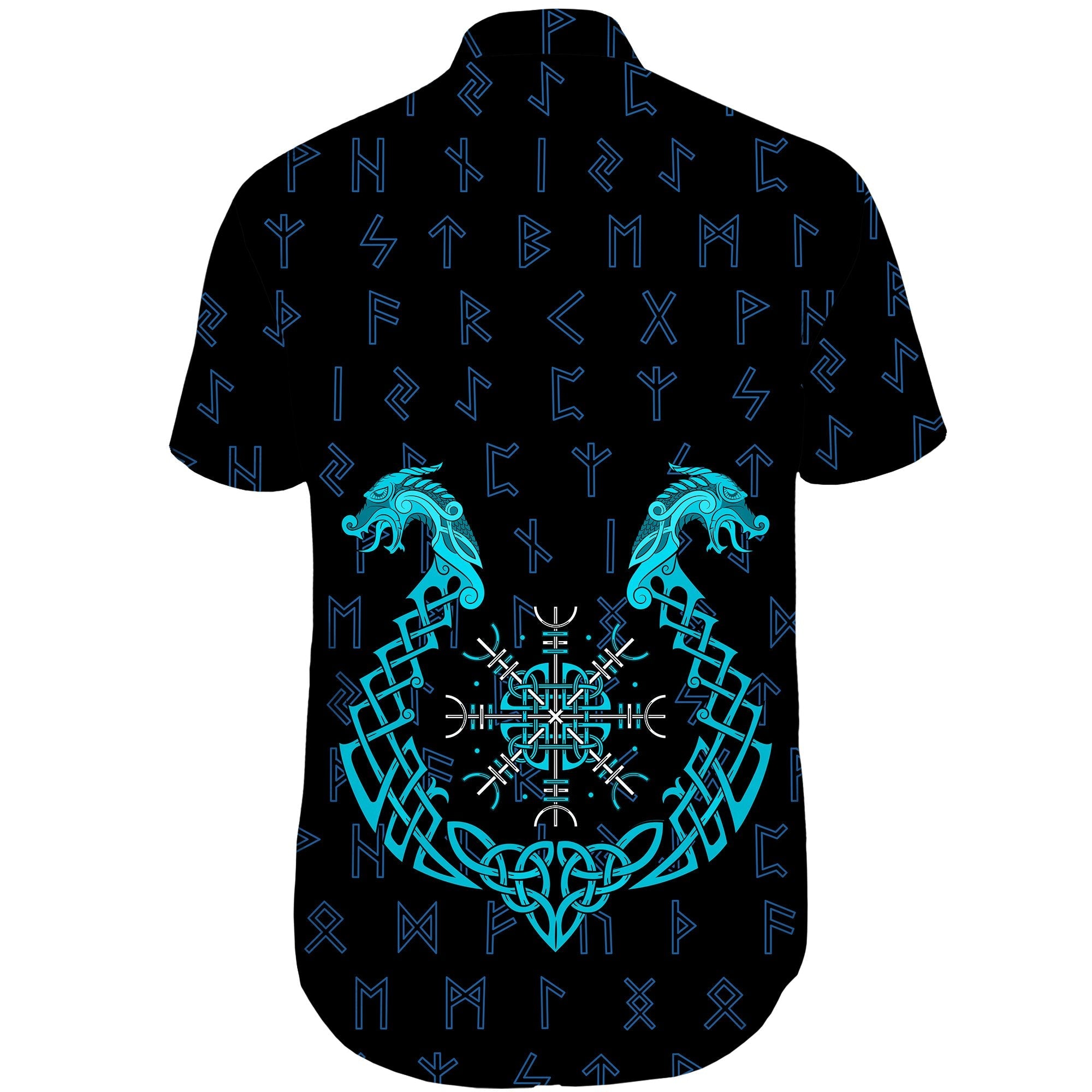 Viking Short Sleeve Shirt Aegishjalmur Helm Of Awe Blue Edition