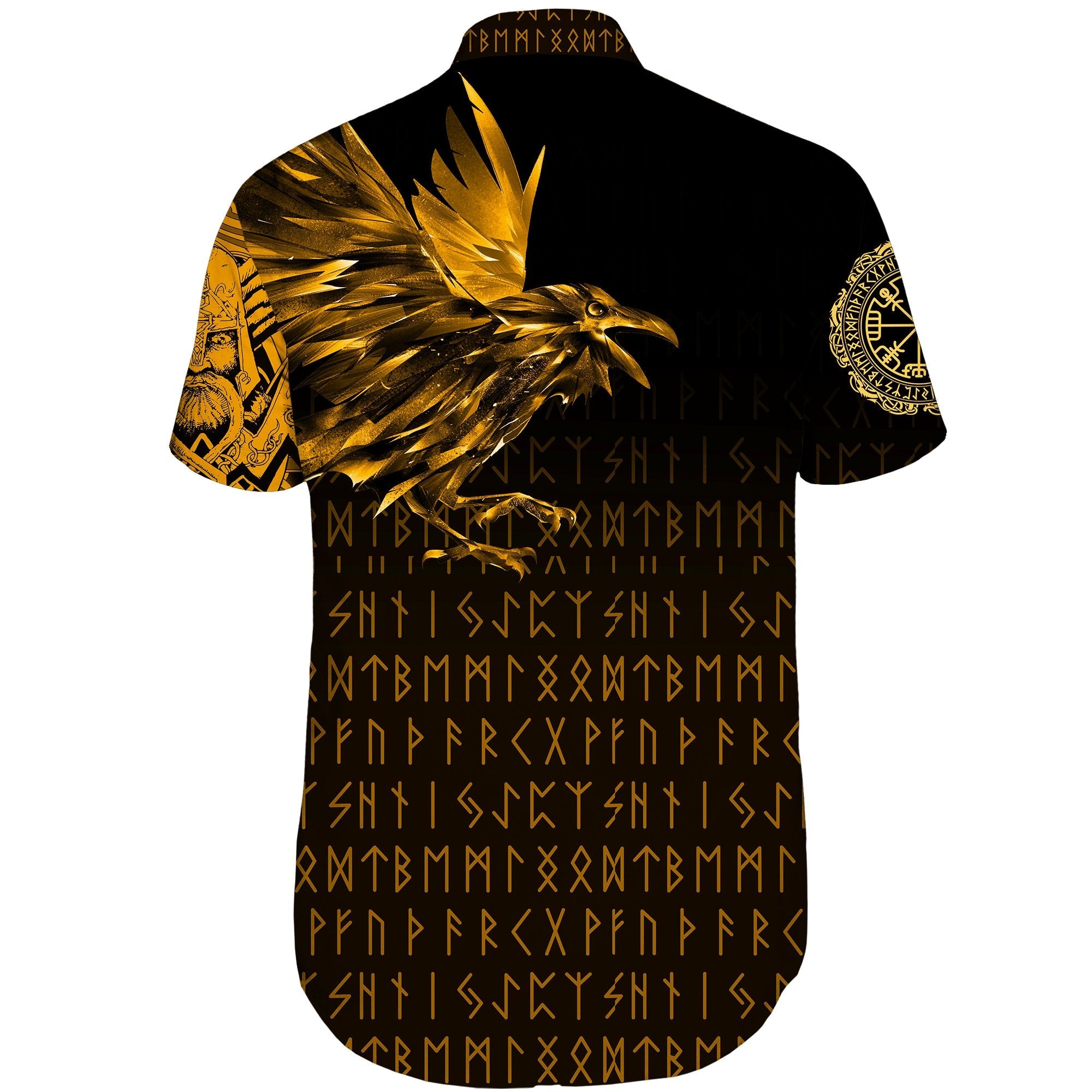 Viking Short Sleeve Shirt The Raven Of Odin Rune Gold