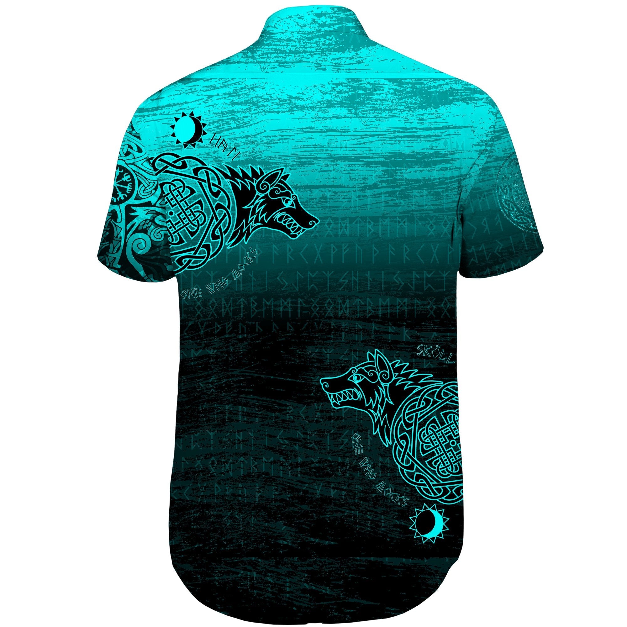 Viking Short Sleeve Shirt Skoll And Hati Cyan