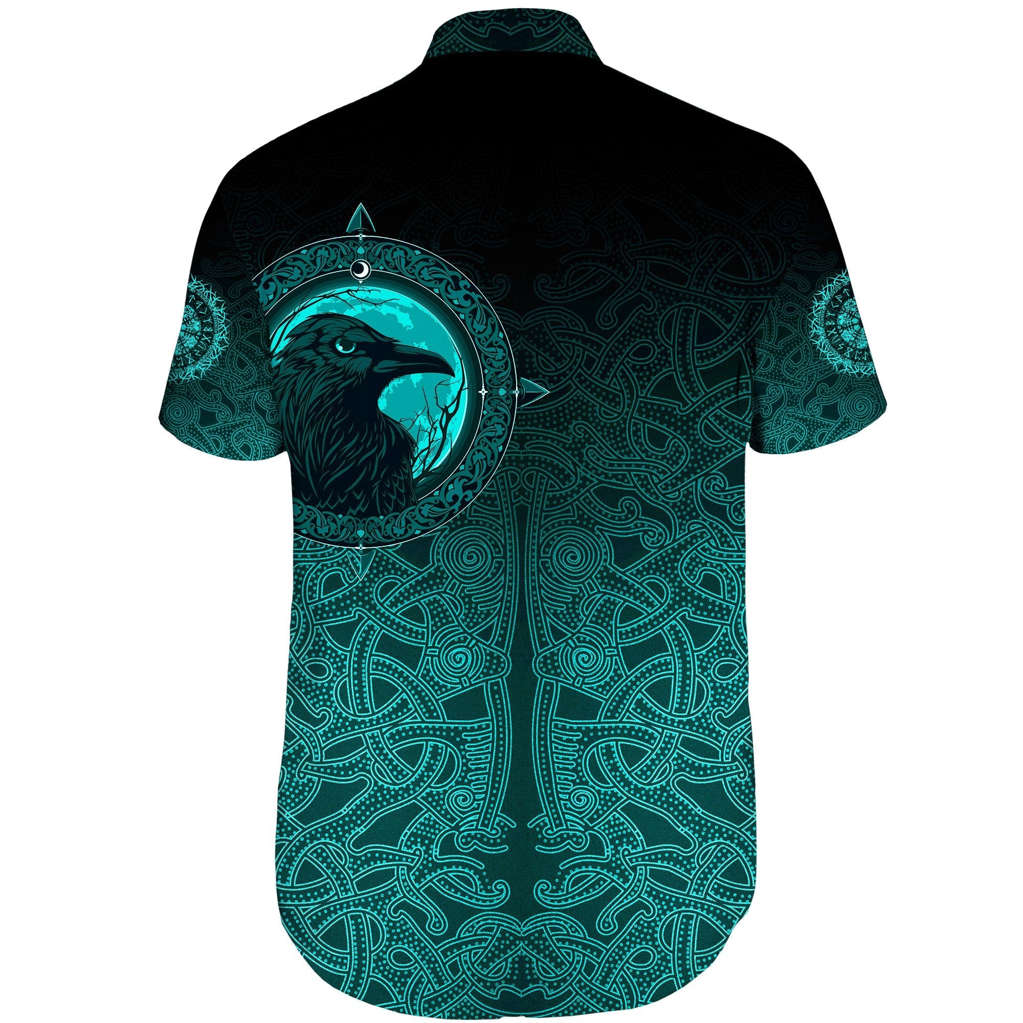 Viking Short Sleeve Shirt Ethnic Odin Raven Cyan