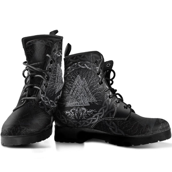 Celtic And Viking Leather Boots Valknut and Tree of Life Yggrdrasil