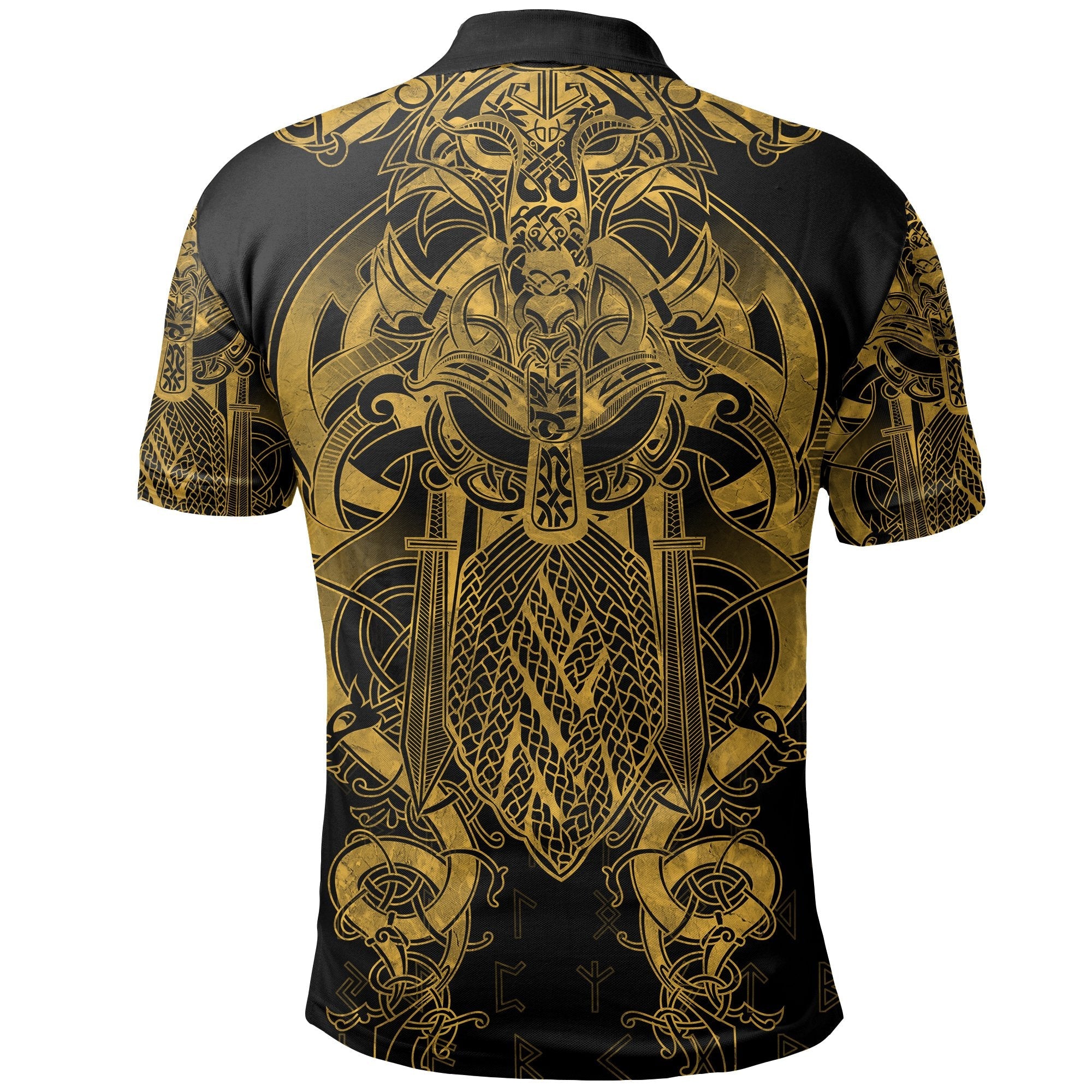 Viking Polo Shirt Fenrir & Tyr Tattoo Gold Version