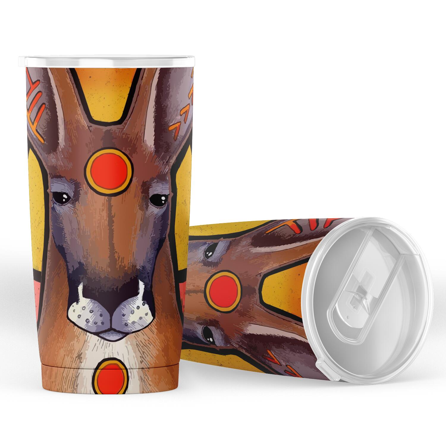 Kangaroo Insulated Tumbler - Aboriginal Patterns Sun Drawing Painting