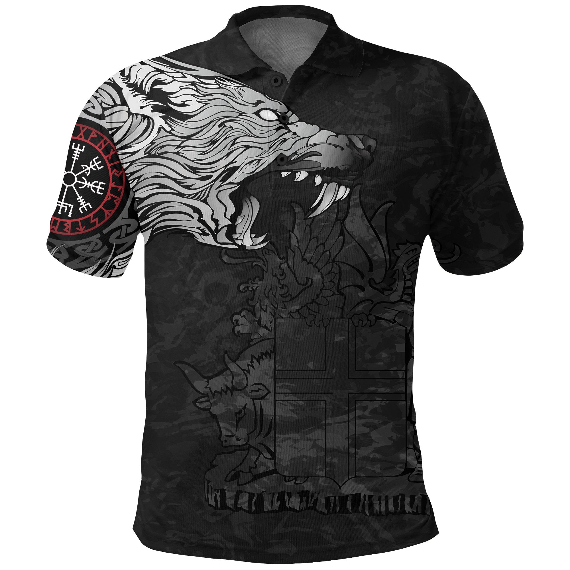 Viking Polo Shirt Fenrir Wolf and Vegvisir