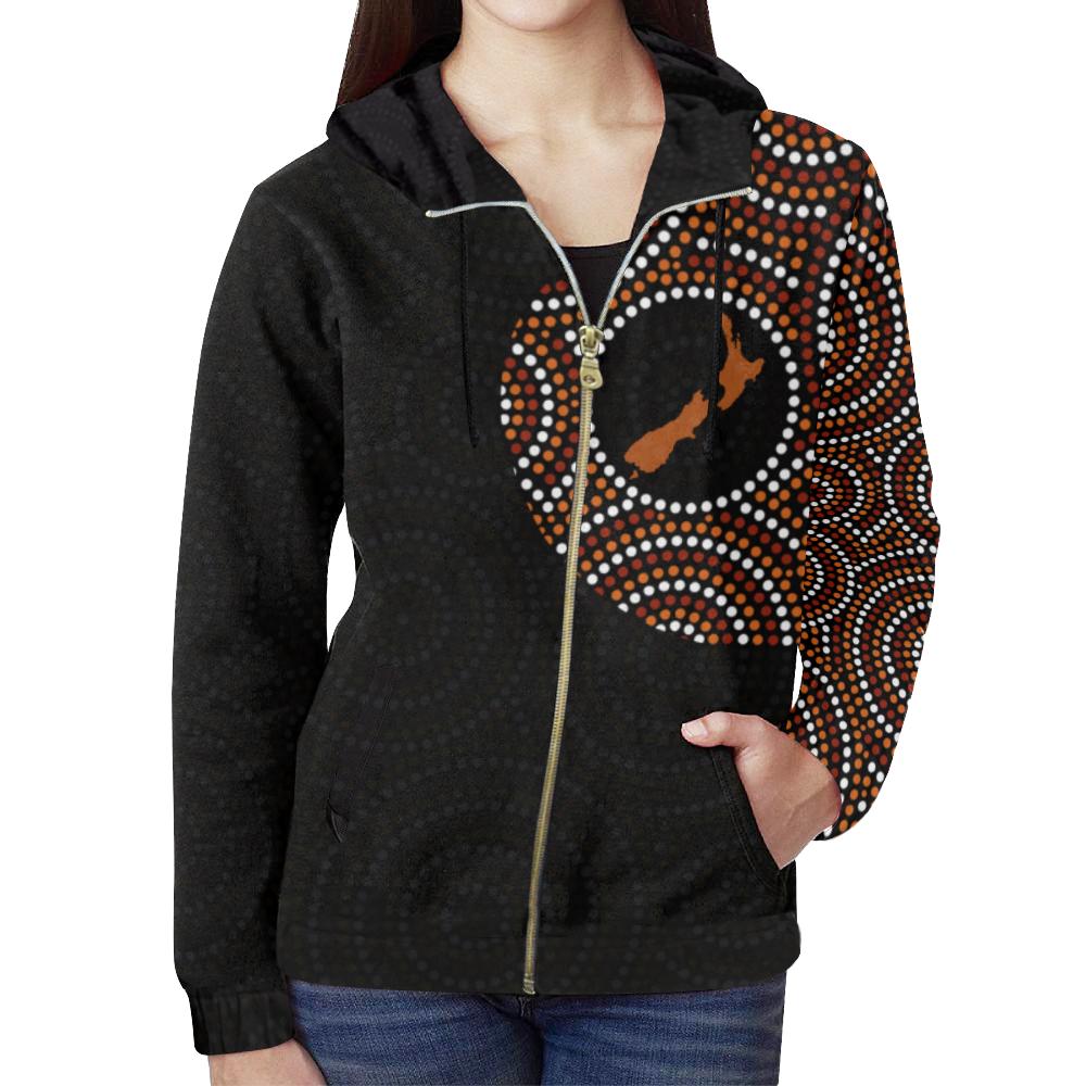 Aboriginal Zip Hoodie - Australia Map Dot Painting Patterns