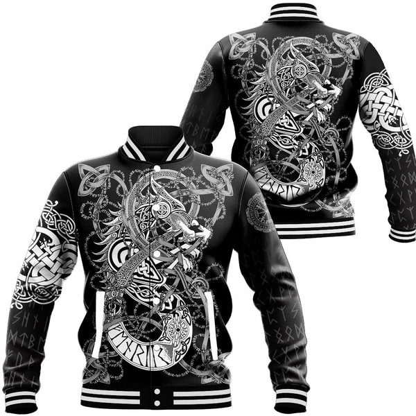 Viking Baseball Jacket Viking Fenrir Wolf Tattoo Style