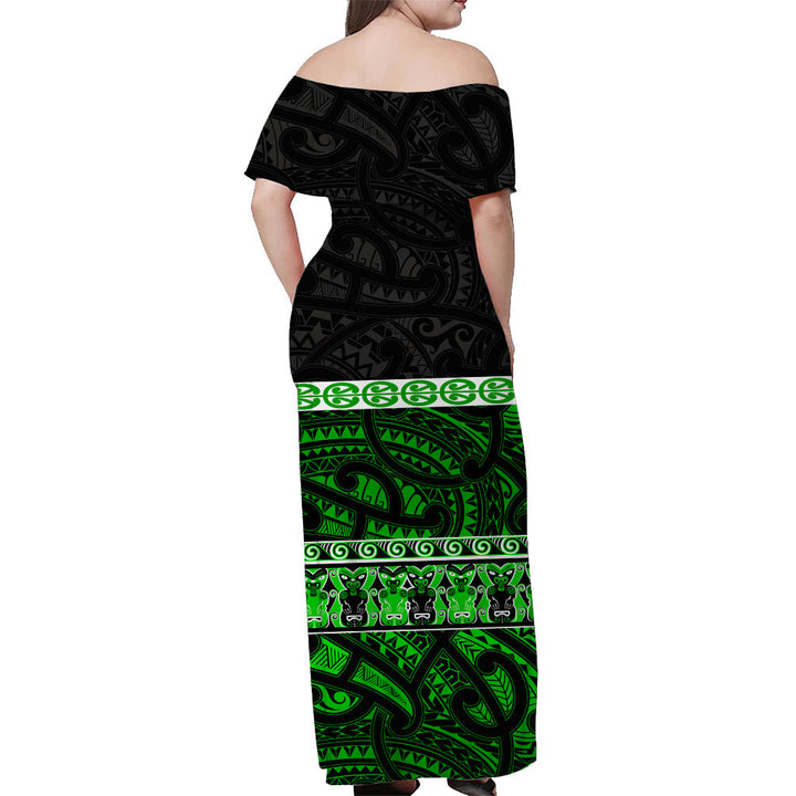 (Custom Personalised) New Zealand Off Shoulder Long Dress Maori Simple Green LT13