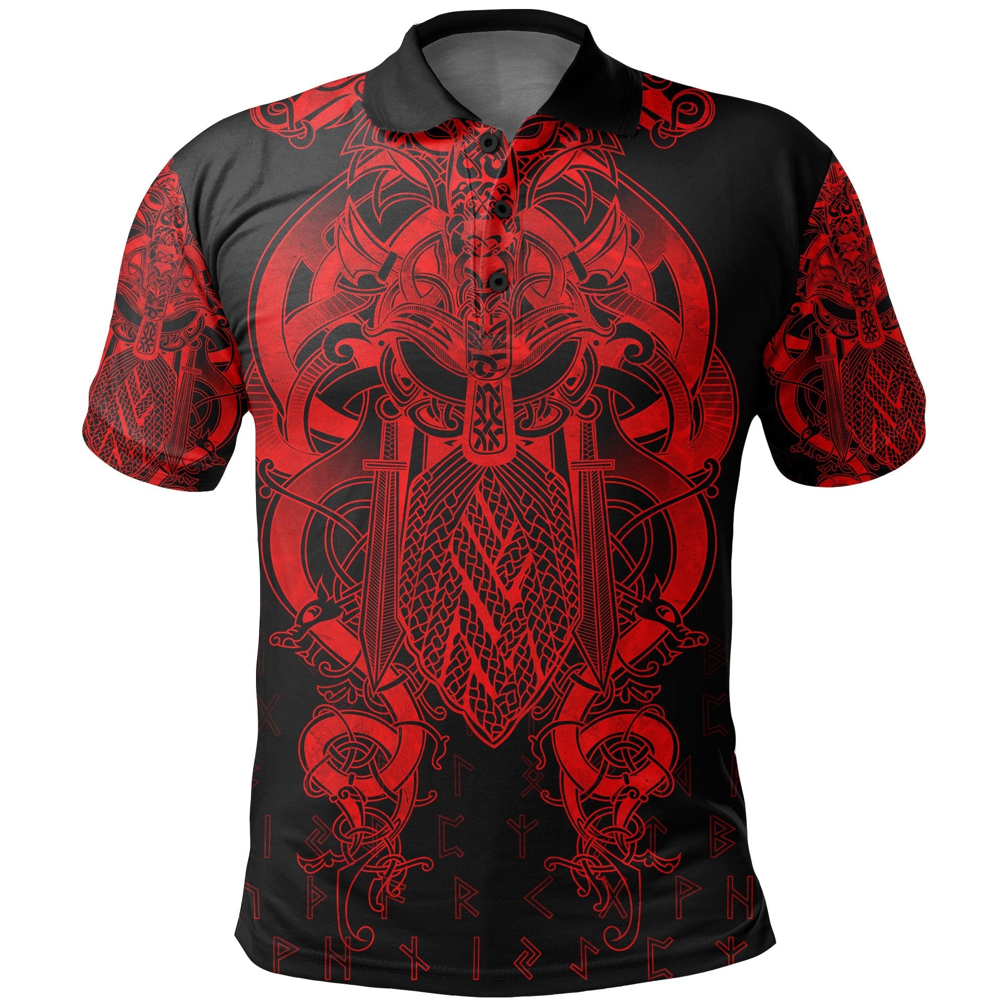 Viking Polo Shirt Fenrir & Tyr Tattoo Red Version