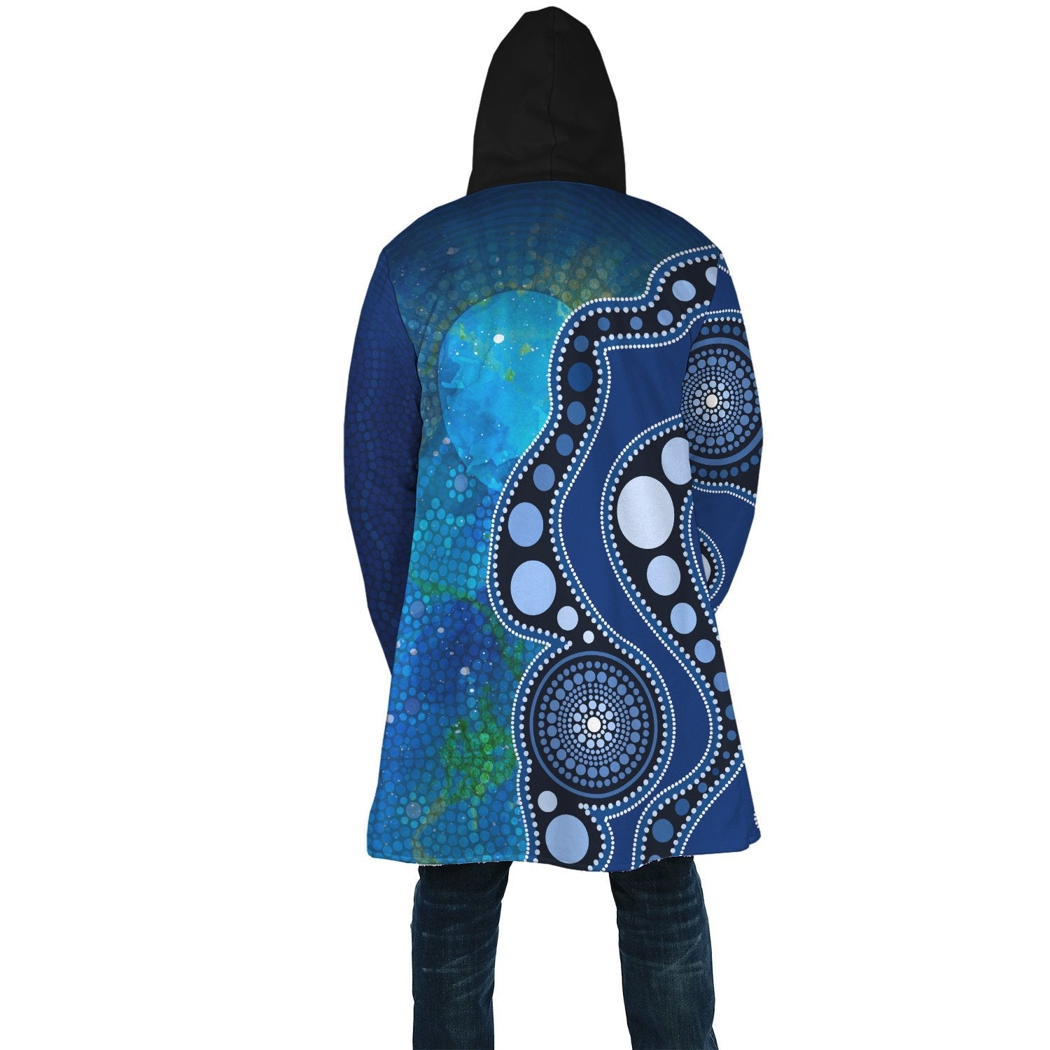 Aboriginal Cloak - Australia Indigenous Flag Circle Dot Painting Art (Blue)