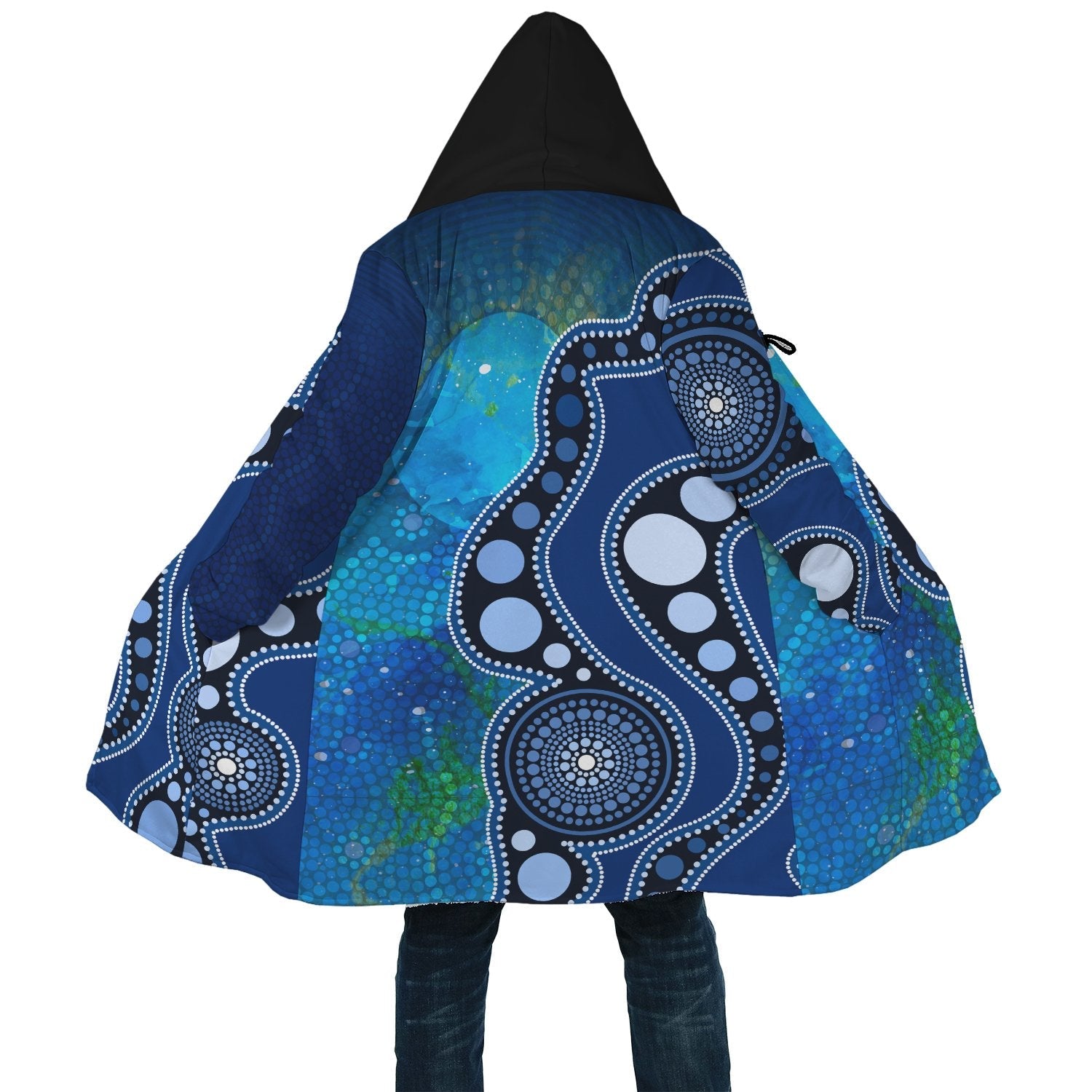 Aboriginal Cloak - Australia Indigenous Flag Circle Dot Painting Art (Blue)