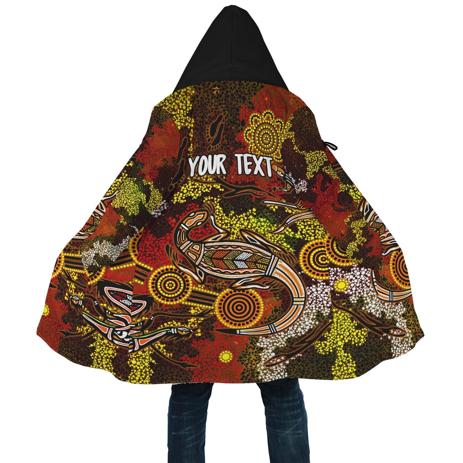 (Custom) Aboriginal Cloak - Kangaroo and Lizard Dot Painting Art