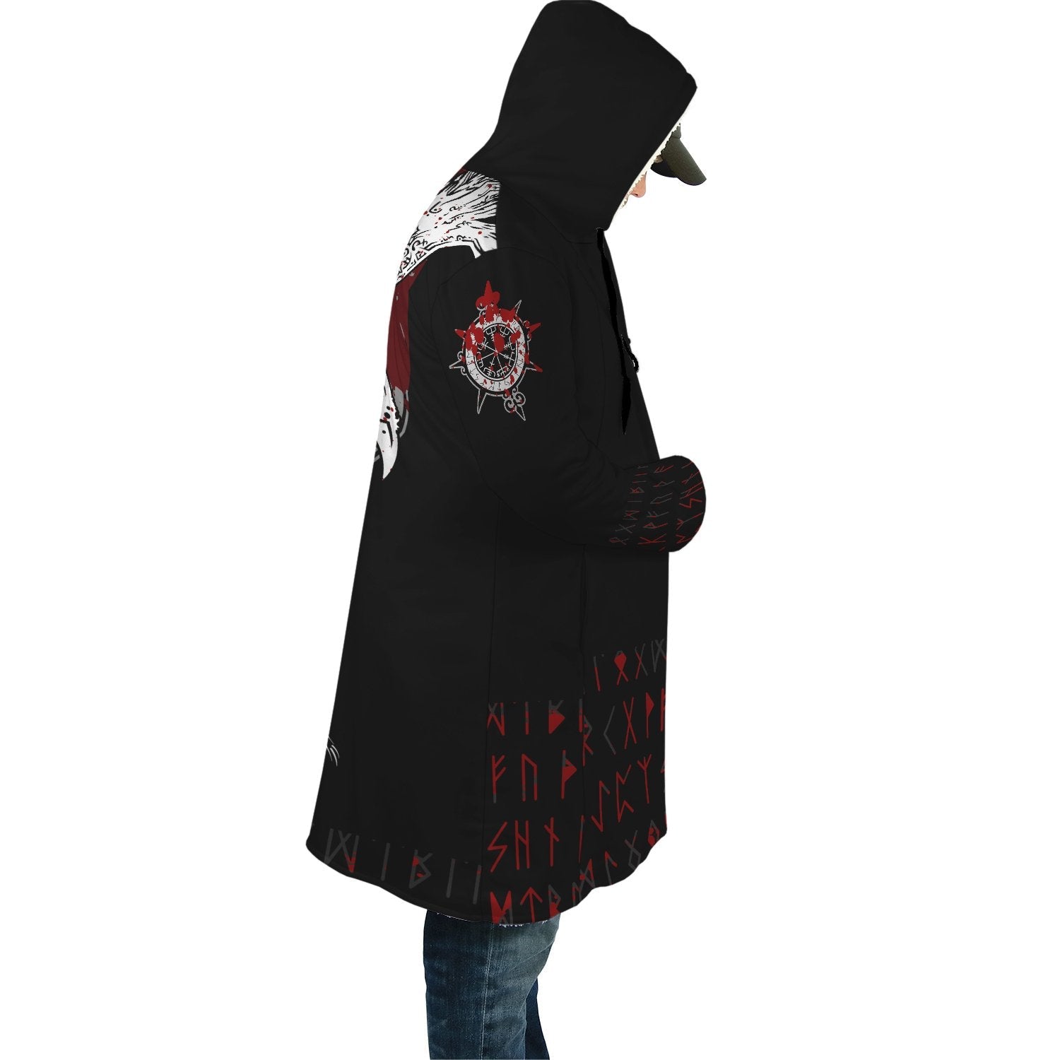 Viking Hooded Coat Mystical Raven Tattoo Style Blood